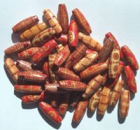 50 22x8mm (3mm Hole) Patterned Oval Wood Beads